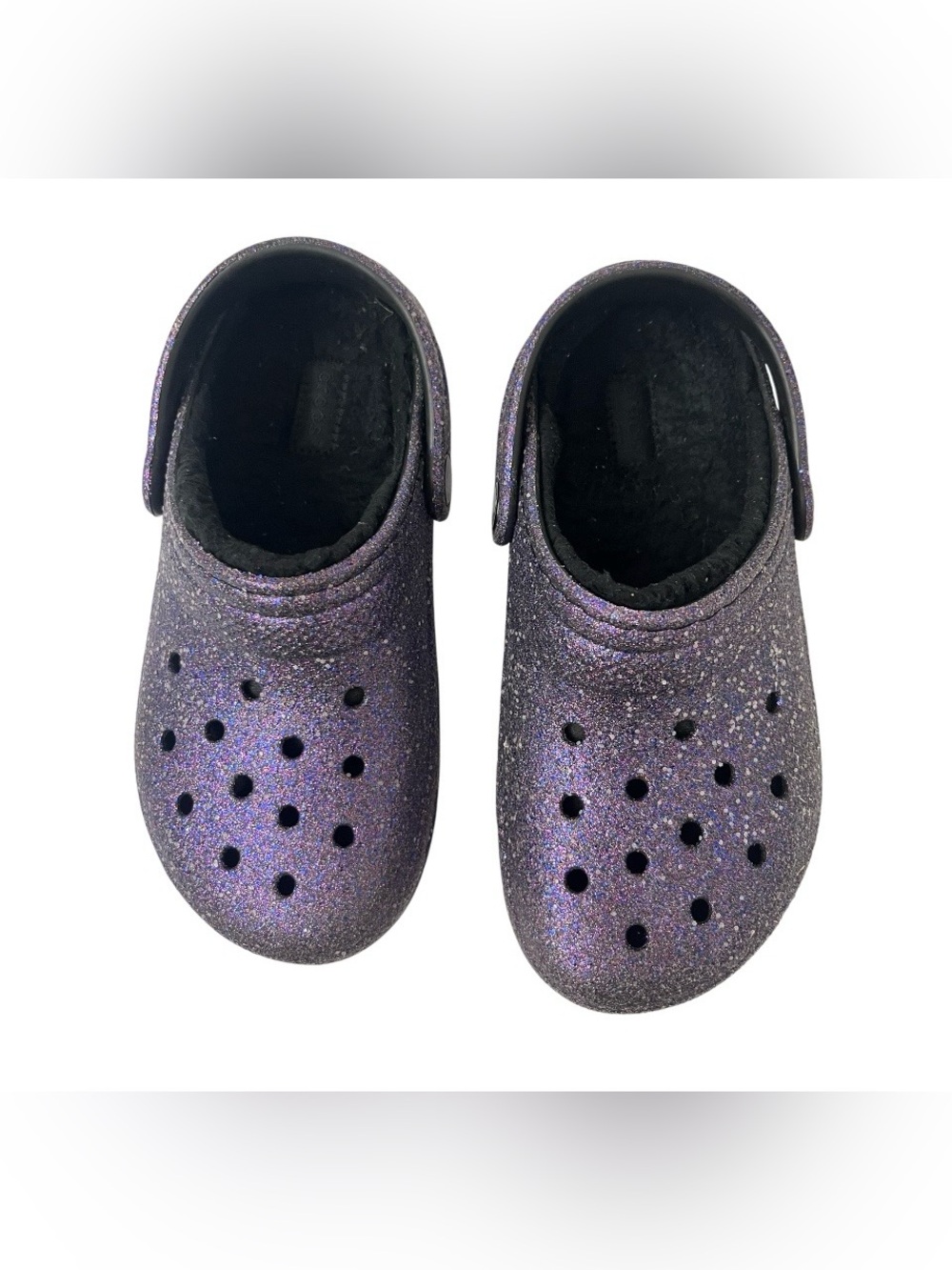 CROCS - Kids Girls Size 1 (J1) Sparkling Purple with Fuzzy Lining - Picture 7 of 8